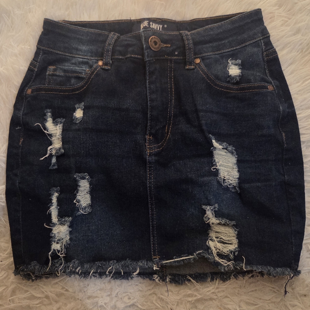 Distressed Denim Mini Skirt